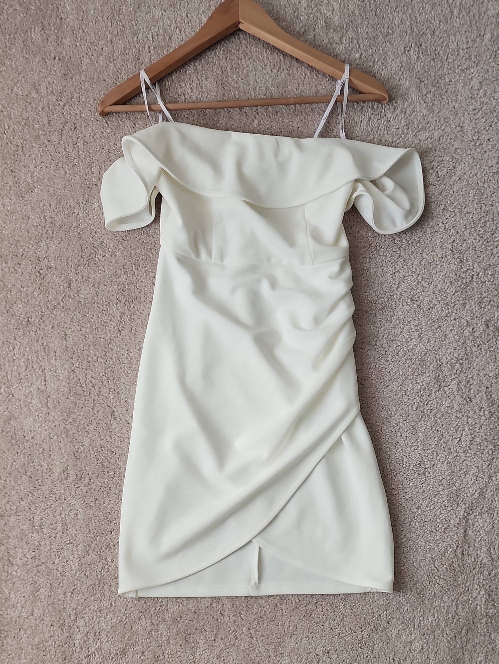 Lulu's One-Shoulder Cream Ruffle Sheath Dress